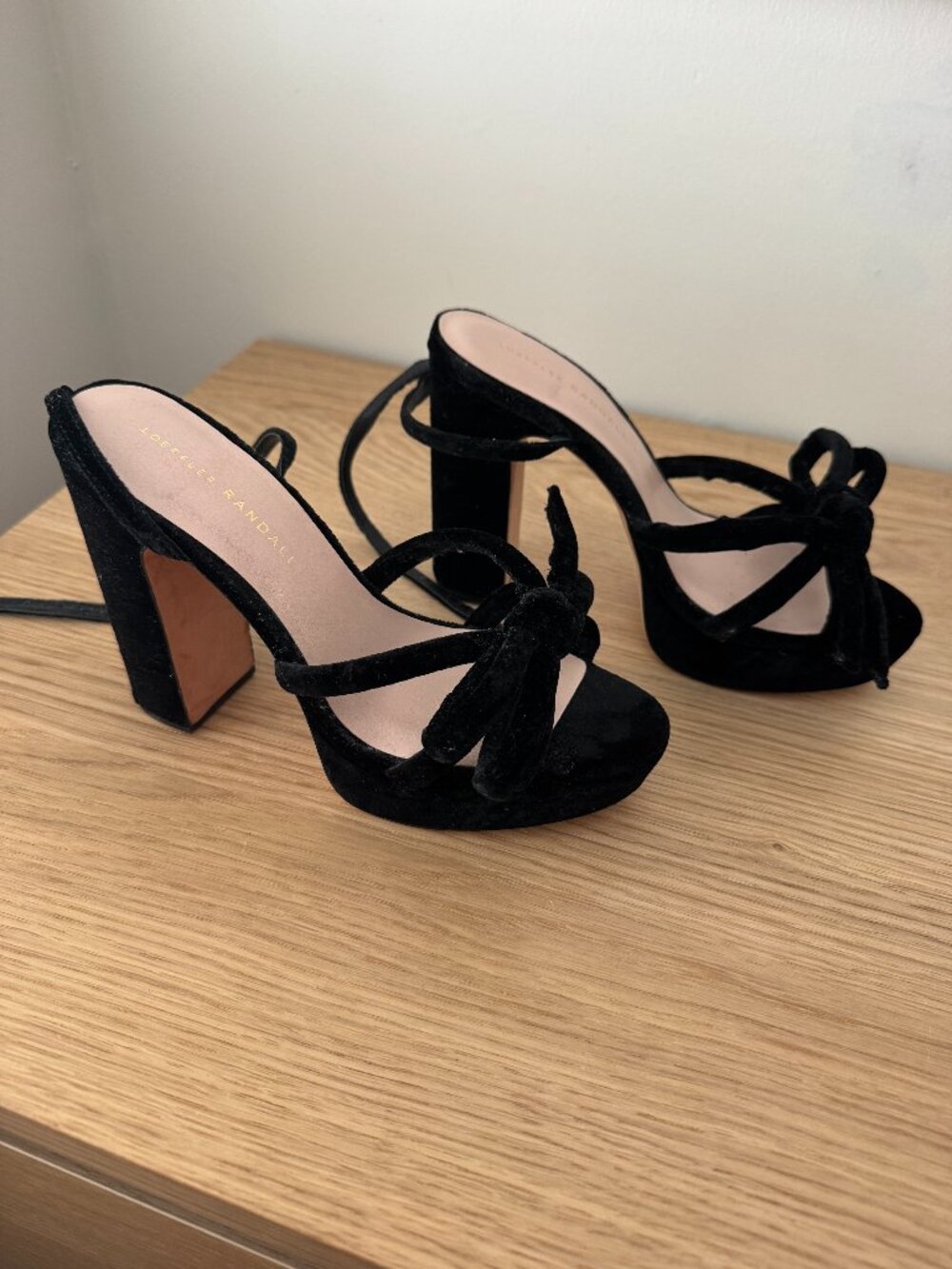 Loeffler Randall Black Velvet Bow Block Heel Sandals